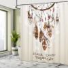 Ambesonne Bohemian Shower Curtain, Dreamcatcher Feathers Design Never Stop Dreaming Typography Cartoonish Style, Cloth Fabric Bathroom Decor Set with Hooks, 69" W x 84" L, Beige and Brown view 4