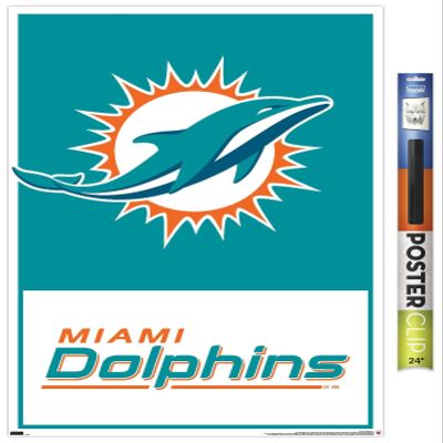 NFL Miami Dolphins - Logo 21 Wall Poster, 34L" x 22.4W", Premium Poster & Clip Bundle