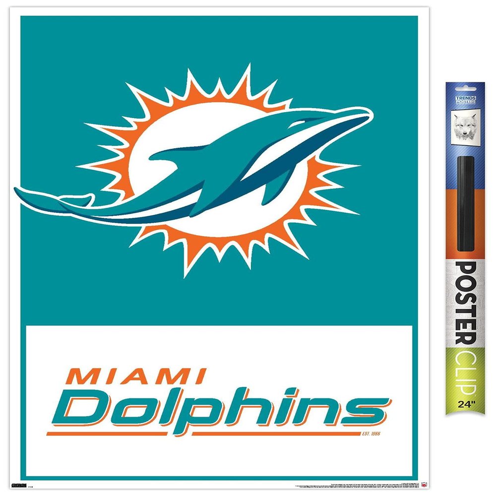 NFL Miami Dolphins - Logo 21 Wall Poster, 34L" x 22.4W", Premium Poster & Clip Bundle