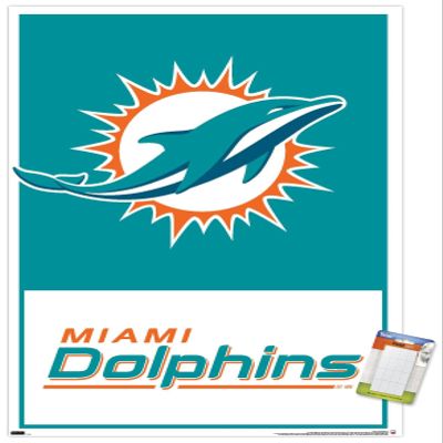 NFL Miami Dolphins - Logo 21 Wall Poster, 34L" x 22.4W", Premium Poster & Mount Bundle