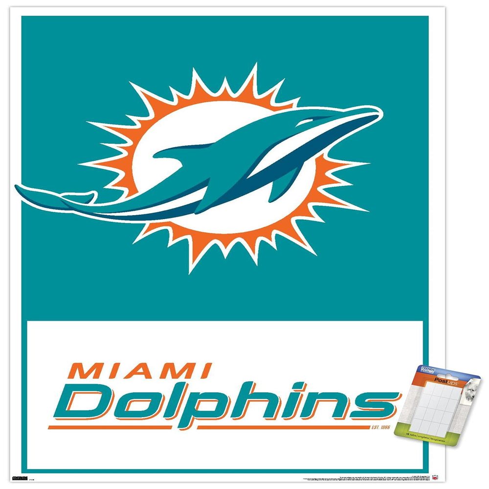 NFL Miami Dolphins - Logo 21 Wall Poster, 34L" x 22.4W", Premium Poster & Mount Bundle