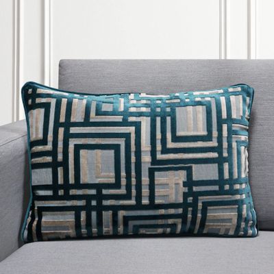 MillowUS Cut Velvet Luxury Glam Cushion Cover Pillowcase Decorative Throw Pillow 20"x20" (14"x20", Maze Peacock)