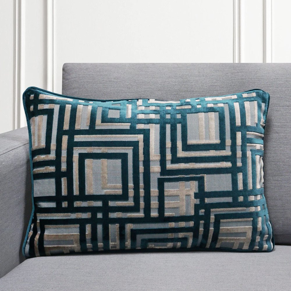 MillowUS Cut Velvet Luxury Glam Cushion Cover Pillowcase Decorative Throw Pillow 20"x20" (14"x20", Maze Peacock)