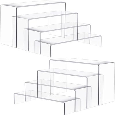 Anglelife Large Acrylic Risers, 8 Pcs 2 Set (7L~8L~9L) Rectangular Stands Shelf Clear for Decor, Clear Display Risers Cake Shelves Retail Shoe Showcase