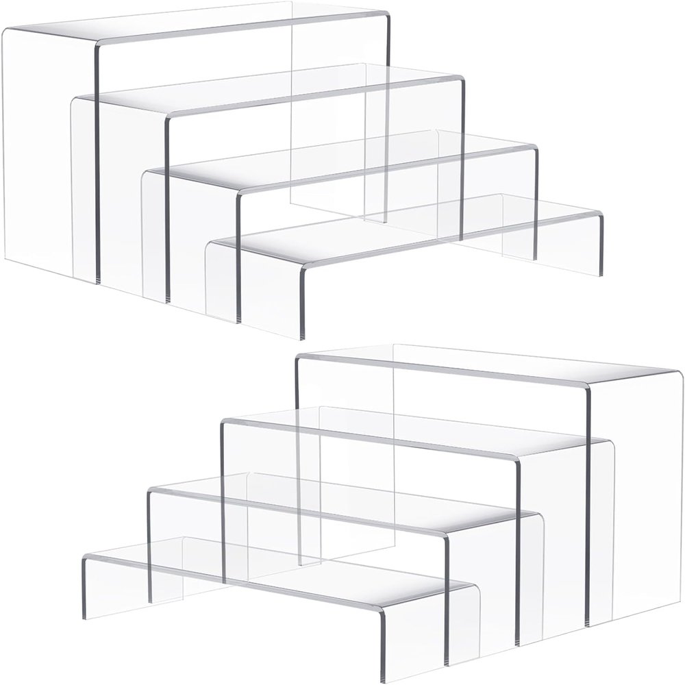Anglelife Large Acrylic Risers, 8 Pcs 2 Set (7L~8L~9L) Rectangular Stands Shelf Clear for Decor, Clear Display Risers Cake Shelves Retail Shoe Showcase