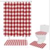 4 Pcs Shower Curtain Sets Red White Buffalo Plaid Check Waterproof Bathroom Set with Non-Slip Rugs Toilet Lid Cover Bath Mat, Vintage Farmhouse Shower Curtain with Hooks -36x72 inch, Small view 1