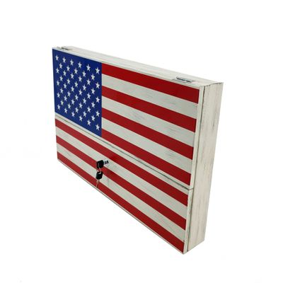 FixtureDisplays American Flag Gun Cabinet Safe with Lock 2 Keys Wall Mount Art Decor Concealed Metal Wood Storage Shelf 22x15x3" Men Husband Father Birthday Gift 10099-2D