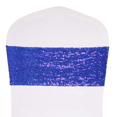 Dimatic Pack of 50 Stretch Sequin Chair Sashes Chair Bands One-Sided Sequins Decor for Hotel Wedding Reception Events Party Chair Cover Decoration (Blue)