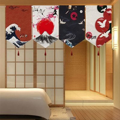 UXOWOXU Set of 4 Japanese Culture(Fuji Crane Sea Wave) Short Type Doorway Triangle Flag Noren Door Curtain for Home Decoration