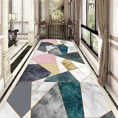 CWYPB Rug Runners for Hallways, Non Slip Geometric Pattern Washable Kitchen Rugs Door Mat Indoor, Narrow Long Hall Runner for Living Room Rug,130x700CM