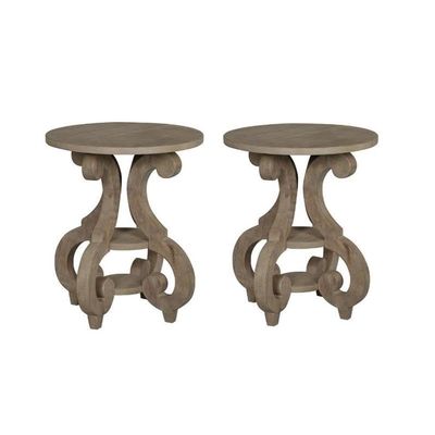 Home Square 2 Piece Tinley Park Round Accent End Table Set in Brown