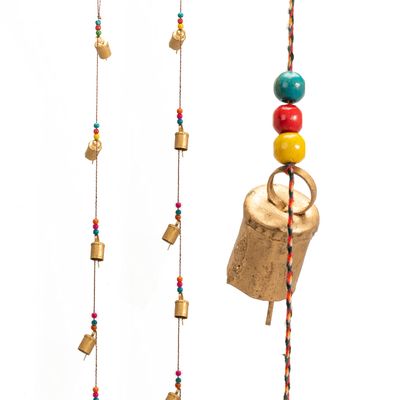 Set of 2 Rustic Vintage Bell hangings for Home Decor Wall Door Christmas New Year Decoration Garden - 5 Handmade Bells in a String with Beads. Wind Chime Bell Chime Cow Cat Cattle Bells Gifting