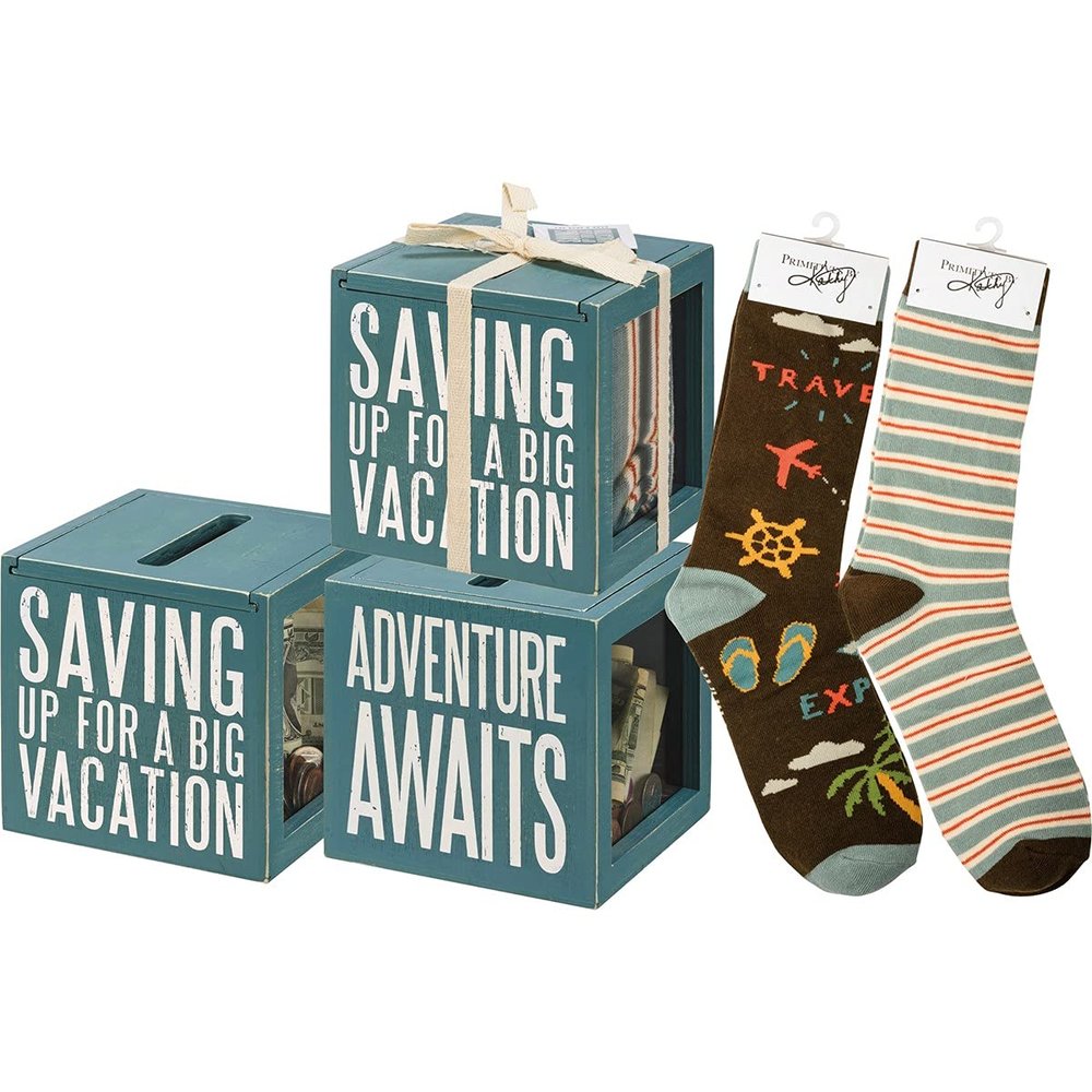 Bank & Socks Set - Saving Up For A Big Vacation