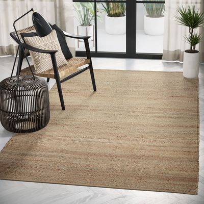 Abani Farmhouse Style Premium All-Natural Fiber 5'3" x 7'6" (5x8) Jute Rug - Textured Beige Braided Boho Dining Room Rug Rugs