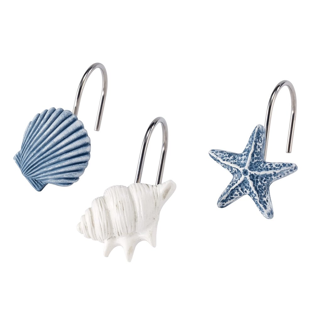 Avanti Linens - Shower Curtain Hooks, Beach Inspired Bathroom Decor, Set of 12 (Abstract Coastal Collection)