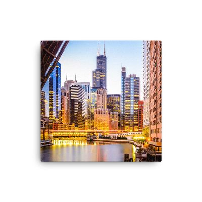 16x16 Chicago Skyline Canvas Wall Art Print: Downtown Cityscape Room Decor with Willis Sears Tower, Office Living Room or Bedroom Decoration, Gift for Men or Women, Ready to Hang Fine Art