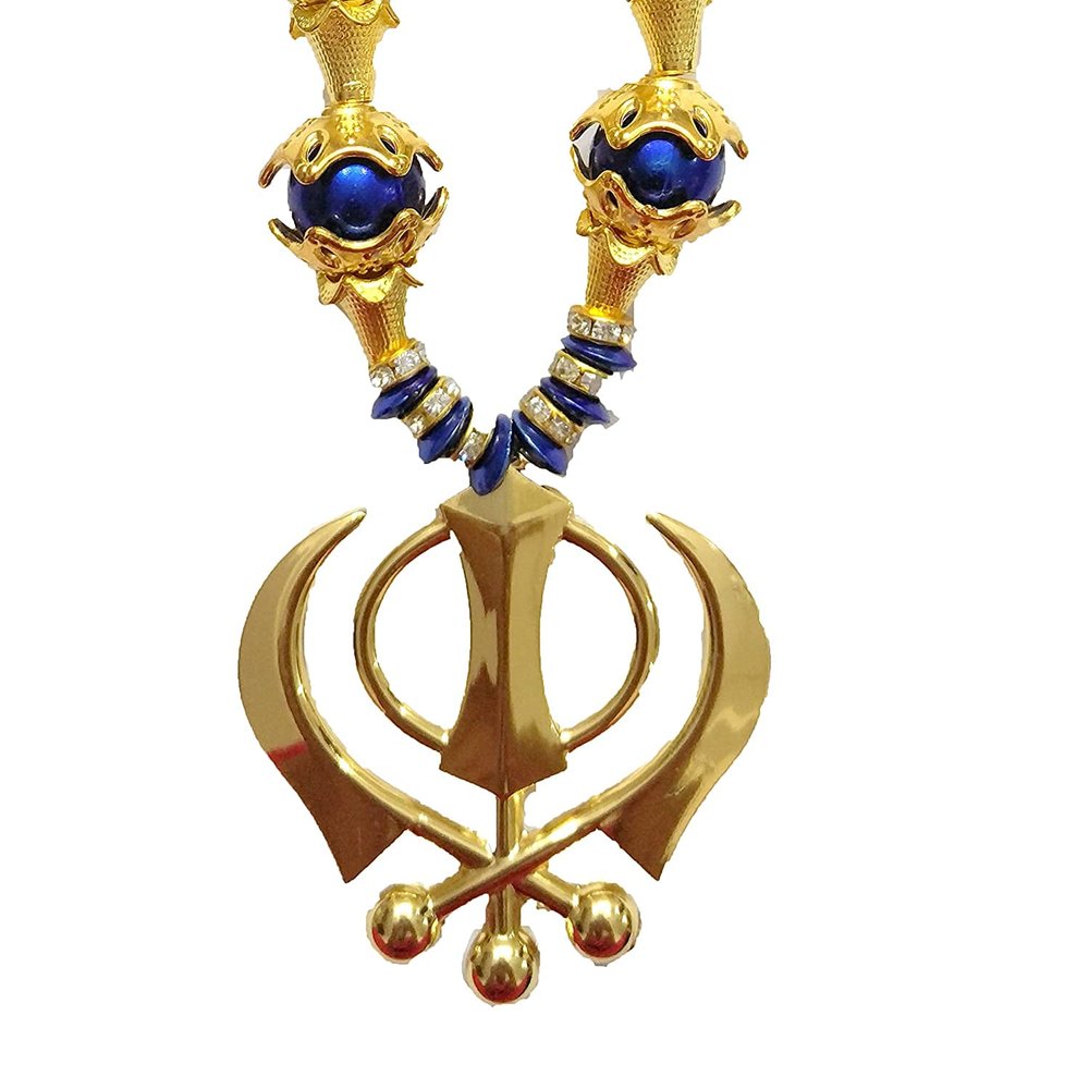Imagine Mart Golden Khanda Pearls and Caps Car Hanging (Blue)