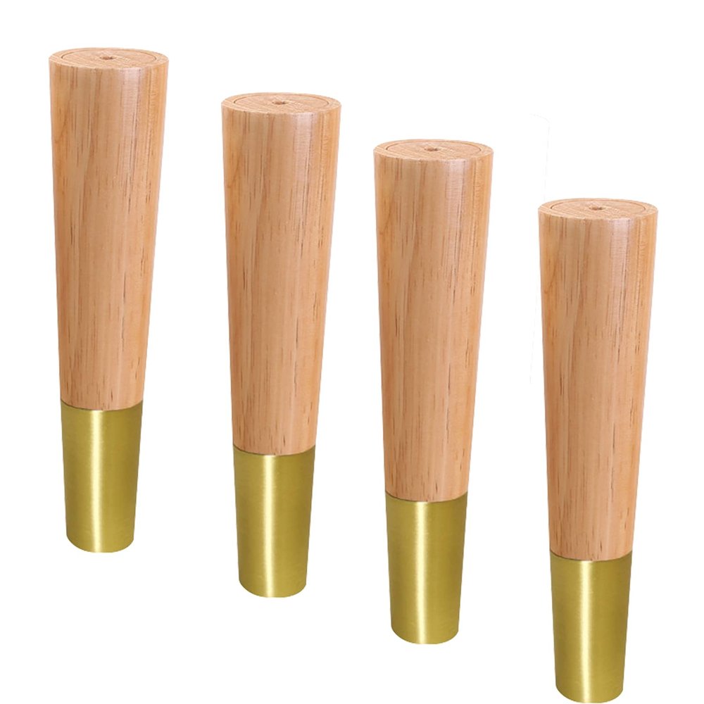 NWB 4Pcs Solid Wood Furniture Legs,Solid Wood Tapered M8 Replacement Furniture Feet with Gold Foot,4" 5" 6" 7" Couch Legs, for Couch Dresser Sideboard Recliner Couch Circle Chair