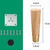 NWB 4Pcs Solid Wood Furniture Legs,Solid Wood Tapered M8 Replacement Furniture Feet with Gold Foot,4" 5" 6" 7" Couch Legs, for Couch Dresser Sideboard Recliner Couch Circle Chair view 2