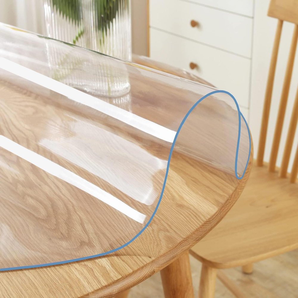 34 Inch Dia Round Clear Dining Room Tablecloth PVC Plastic Table Cover Protector Waterproof Heat Resistant Easy Clean Clear Vinyl Table Pad Mat for Wood Marble Glass Furniture Tabletop 1.5mm Thick