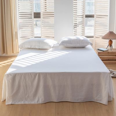 BISELINA French Linen Bed Skirt with Pleated Corner 22-Inch Tailored Drop Natural Flax Cotton Blend Basic Dust Ruffle Soft Cozy Farmhouse Bedding (22" King, Basic White)