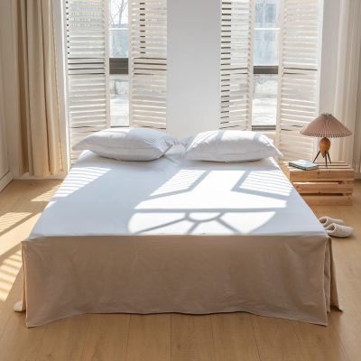 BISELINA French Linen Bed Skirt with Pleated Corner 22-Inch Tailored Drop Natural Flax Cotton Blend Basic Dust Ruffle Soft Cozy Farmhouse Bedding (22" King, Basic Linen)