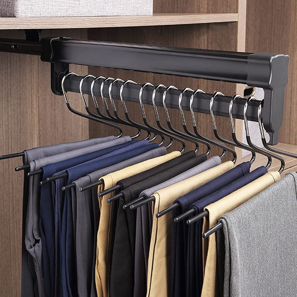 LKP Hanger Organizer for Clothes Sliding Extendable Closet Rod Clothes Hanging Rail for Wardrobe Black 20inch/12inch/14inch/16inch/18inch/20inch/22inch
