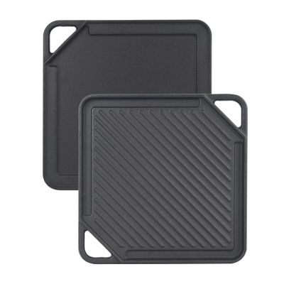 GasSaf Cast Iron Reversible Griddle, Double Sided Grill Pan Perfect for Stove Tops and Gas Grills, 10 Inch x 10 Inch