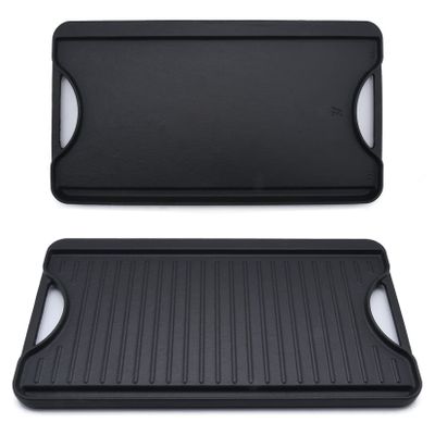 GasSaf Reversible Cast Iron Griddle, 18.5 x 10 Inch Double Sided Cooking Surface, Heavy-Duty Gas Grill Pan, Flat & Ribbed Griddle Pan for Double Burner Stovetop, Oven, Grill & Campfire