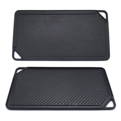 GasSaf Cast Iron Reversible Griddle, Double Sided Grill Pan Perfect for Stove Tops and Gas Grills, 20 Inch x 10 Inch