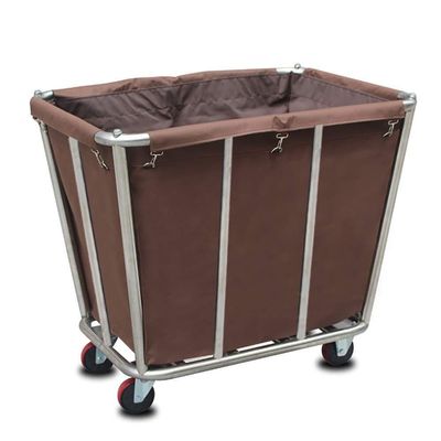 Commercial Laundry Cart with Wheels, 11.35 Bushel Large Laundry Tumbler with Removable Waterproof Canvas Lined Basket, Heavy Duty Stainless Steel Laundry Basket for Hotels and Hospitals