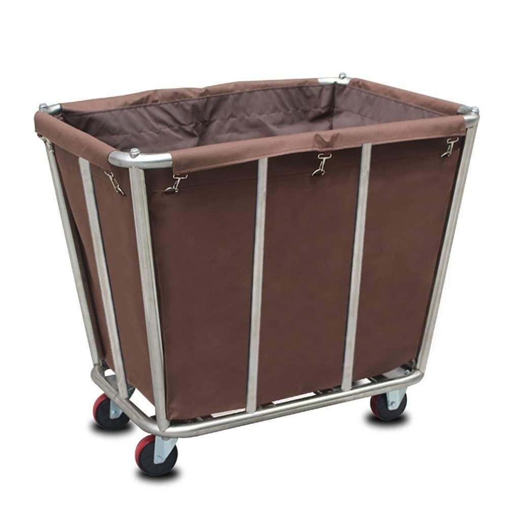 Commercial Laundry Cart with Wheels, 11.35 Bushel Large Laundry Tumbler with Removable Waterproof Canvas Lined Basket, Heavy Duty Stainless Steel Laundry Basket for Hotels and Hospitals