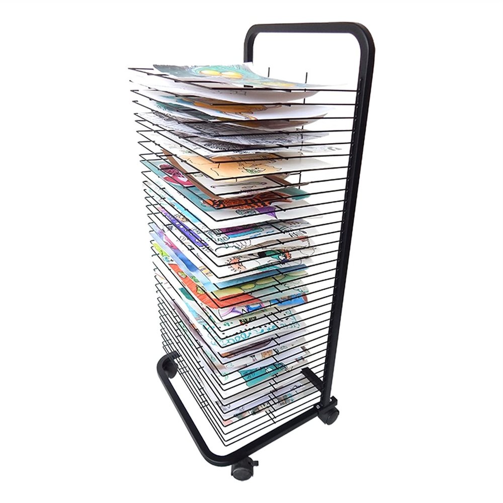 YSCMX Drying Rack, Mobile Classrooms, Art Studio, 25-Shelf Mobile Drying Rack with Wire Shelves for Works of Art, Black Powder Coated FinishDrying & Print Racks (Color : 25-Layer)