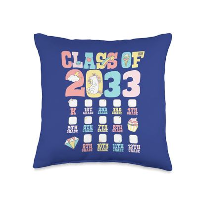 Cute Unicorn Graduation Class of 2033 Grow with Me Checklist Throw Pillow