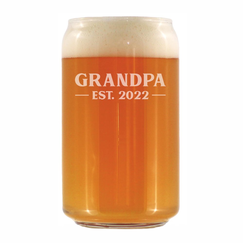 Bevvee Grandpa Est 2022 - New Grandfather Beer Can Pint Glass Gift for First Time Grandparents - Bold 16 Oz Glasses