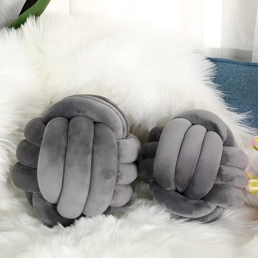 7UYUU Soft Knot Pillow Ball, Gray Throw Pillows for Bedroom Decorative Pillows for Bed Round Velvet Knot Pillow for Sofa Throw Knotted Pillow Cushion Home Decoratio (Dark Gray, Small 8.6 Inches)