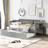Twin Solid Wood Daybed and Trundle Frame Set with Headboard, Modern Sofa Bed with Tables/Rails for Bedroom Living Room (Gray+Tables) view 1