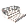 Twin Solid Wood Daybed and Trundle Frame Set with Headboard, Modern Sofa Bed with Tables/Rails for Bedroom Living Room (Gray+Tables) view 2