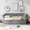 Twin Solid Wood Daybed and Trundle Frame Set with Headboard, Modern Sofa Bed with Tables/Rails for Bedroom Living Room (Gray+Tables) view 3