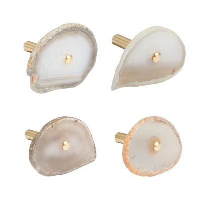 4 Pcs Unique Agate Wall Hooks for Hanging, Coat Hooks Wall Mounted Brass Single Hook for Hanging, Hat Bag Hooks for Wall Decorative Curtain Tieback Hooks