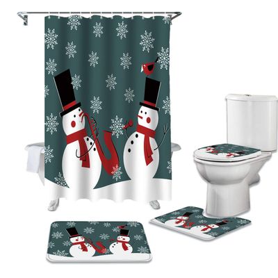 4PCS Bathroom Mat Sets, Funny Christmas Snowman Play Musical Instrument Bathroom Decor Shower Curtain Rugs Bath Mat Non-Slip Toilet Seat Cover Bathroom Mat