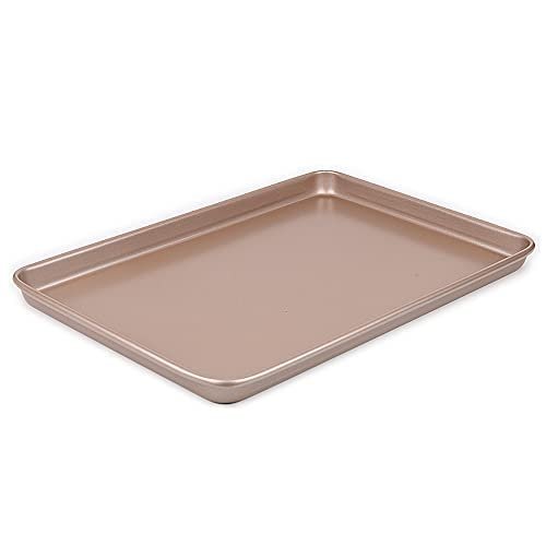 10 12 13 15 inches 2.5cm Height Shallow Rectangle Heavy Thick Golden Nonstick Carbon Steel Baking Pan Cookie Holder Oven Tray (15 inches)