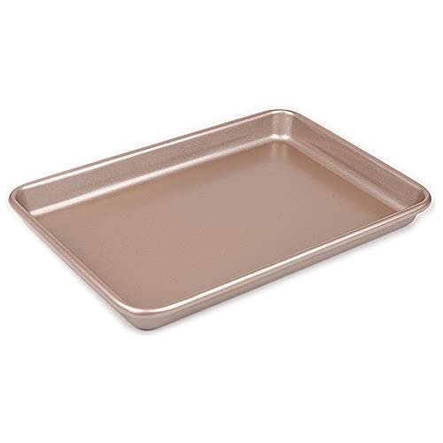 10 12 13 15 inches 2.5cm Height Shallow Rectangle Heavy Thick Golden Nonstick Carbon Steel Baking Pan Cookie Holder Oven Tray (10 inches)