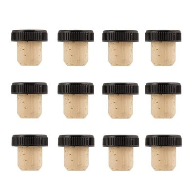 12 pack of Bar Top Corks, 19.5mm Neck Size Natural Bar Top Cork with Black Ribbed Plastic Top