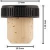 12 pack of Bar Top Corks, 19.5mm Neck Size Natural Bar Top Cork with Black Ribbed Plastic Top view 2