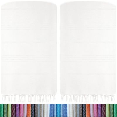 HAVLULAND Turkish Beach Towels 2 Packs Oversized, Quick-Dry & Sand-Free | Lightweight, Absorbent Bath Towels for Travel, Pool, Vacation & Beach | 40 x 72 Bulk Set (White)