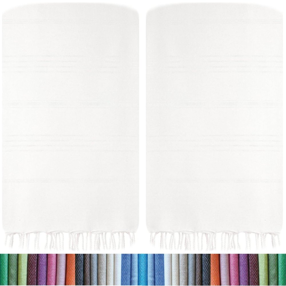 HAVLULAND Turkish Beach Towels 2 Packs Oversized, Quick-Dry & Sand-Free | Lightweight, Absorbent Bath Towels for Travel, Pool, Vacation & Beach | 40 x 72 Bulk Set (White)