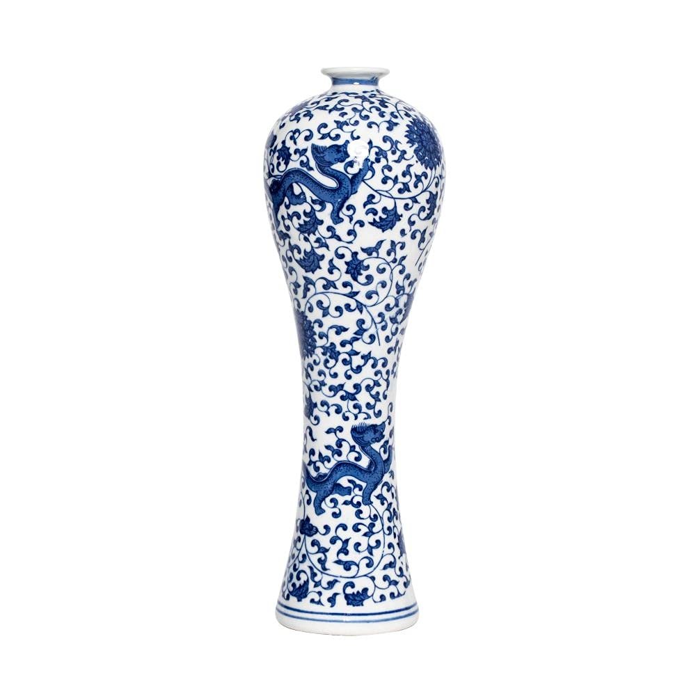 13" China Ceramic Vase Blue and White Porcelain Chinese Handmade Decorative Flower Vase for Living Room, Home Decor, Office, Table Centerpiece (lianhua)