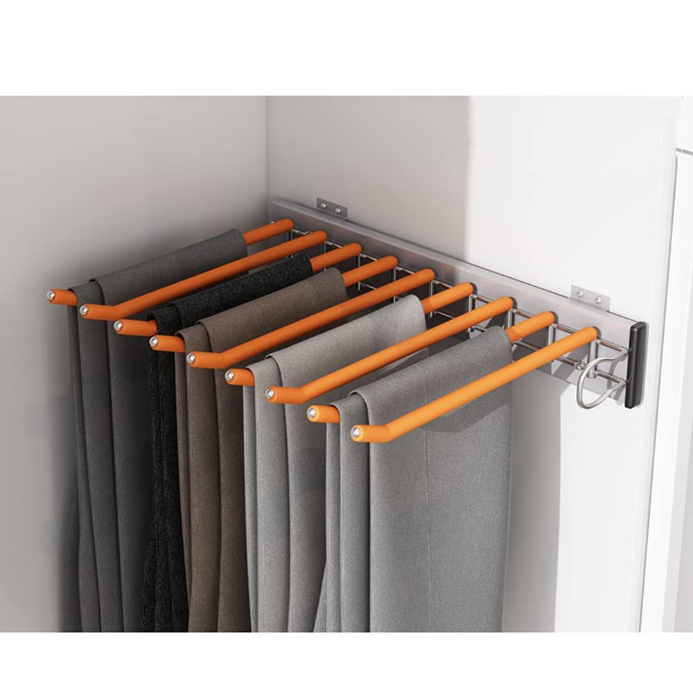 LKP 14x12.8inch Sliding Pants Rack Beige/Black/Orange Closet Side Mounted Hanger for Hanging Pants Retractable Storage Rack for Wardrobe