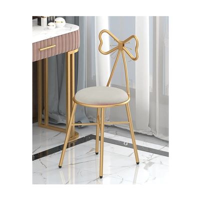 Backrest Multifunctional Vanity Chair-velvet Round Modern Dressing Stool-cushioned Footstool-living Room With Golden Metal Legs, Bedroom Side Table Footstool Vanity Stools ( Color : Light gray )